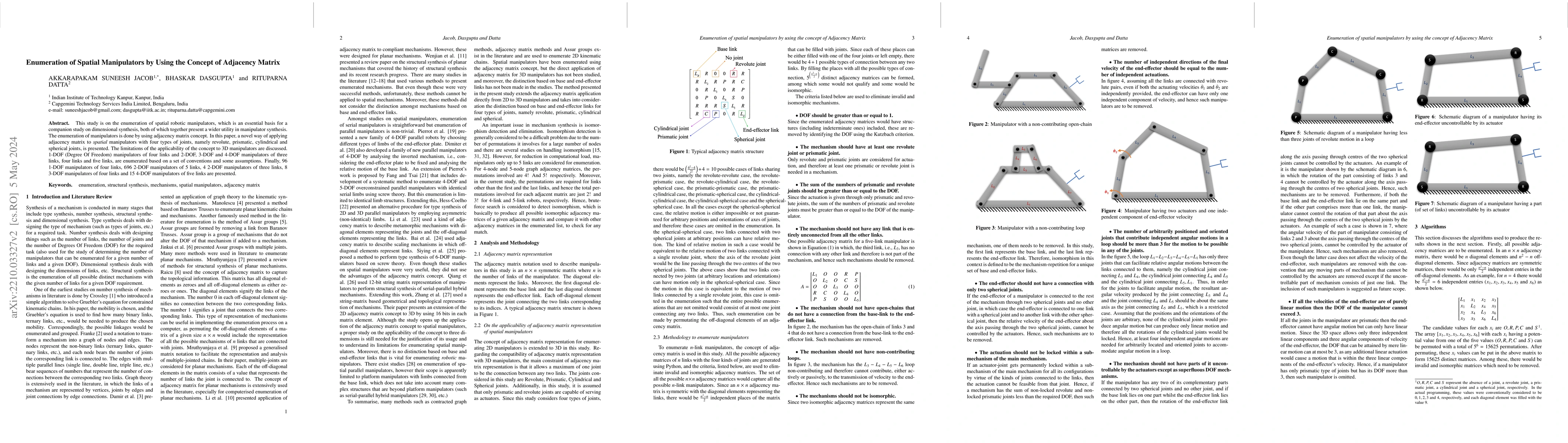 Thumbnail for Enumeration of spatial manipulators by using the concept of Adjacency
  Matrix