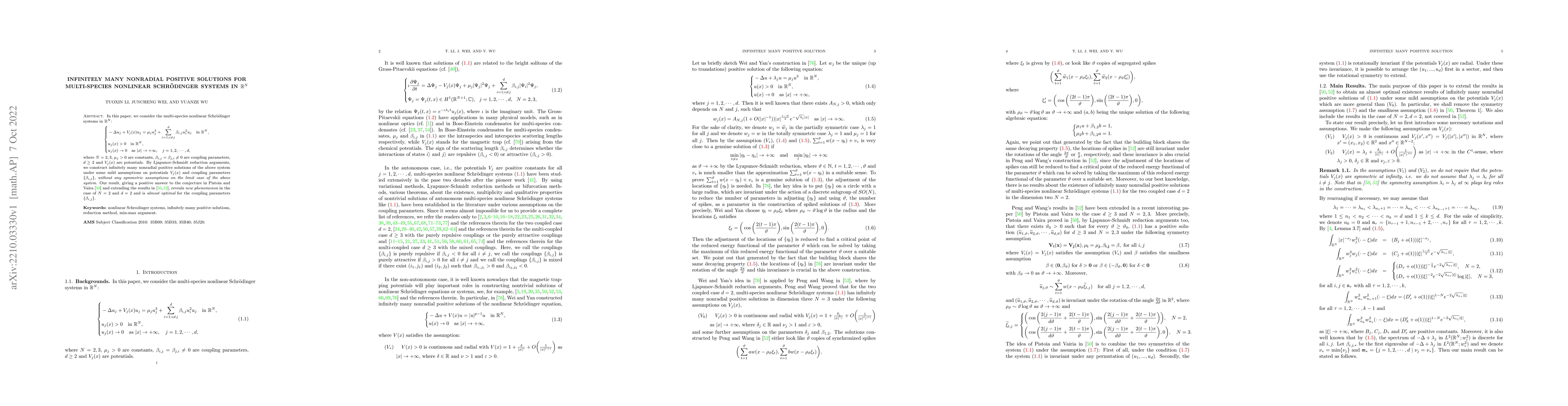 Thumbnail for Infinitely many nonradial positive solutions for multi-species nonlinear
  Schr\"odinger systems in ${\mathbb R}^N$