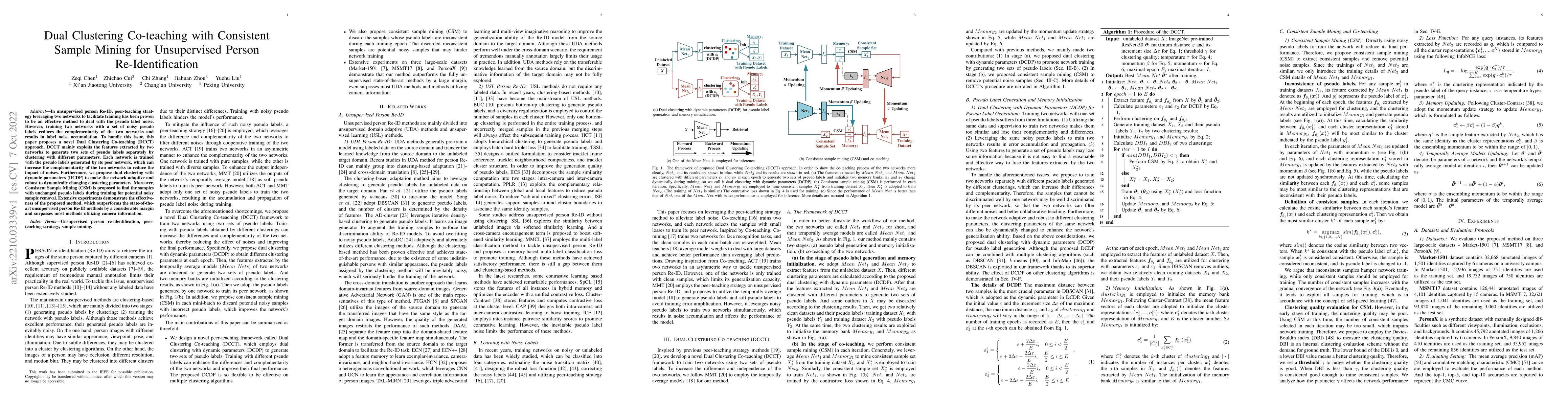 Thumbnail for Dual Clustering Co-teaching with Consistent Sample Mining for
  Unsupervised Person Re-Identification
