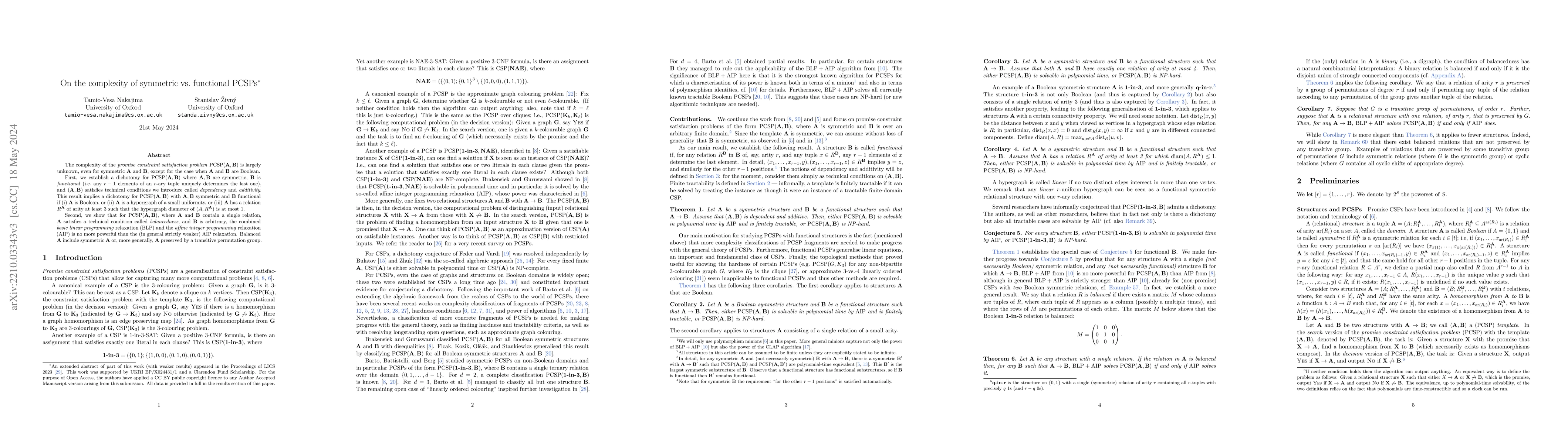Thumbnail for On the complexity of symmetric vs. functional PCSPs