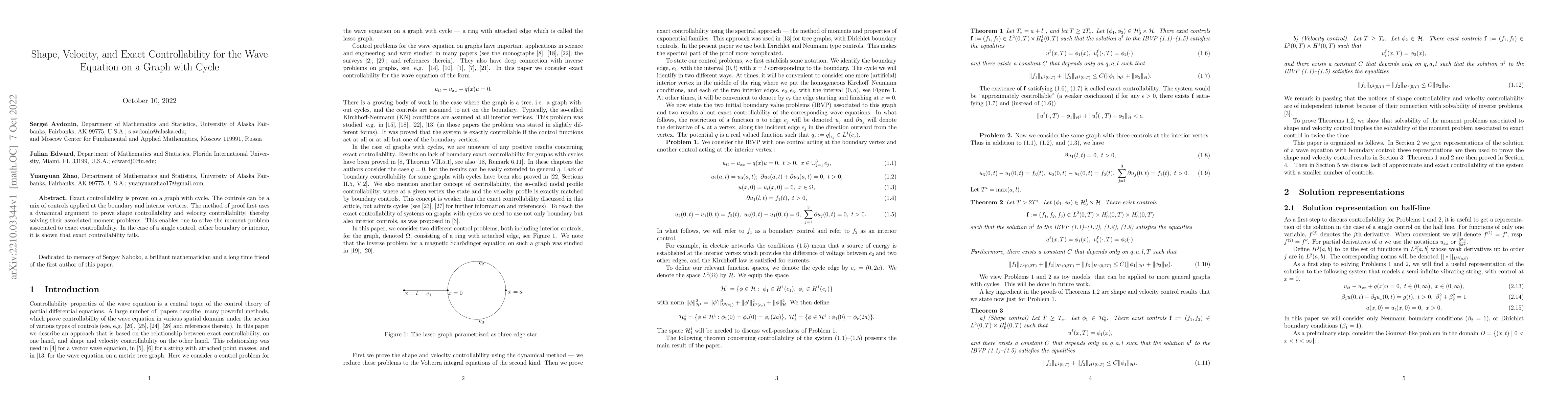 Thumbnail for Shape, Velocity, and Exact Controllability for the Wave Equation on a
  Graph with Cycle