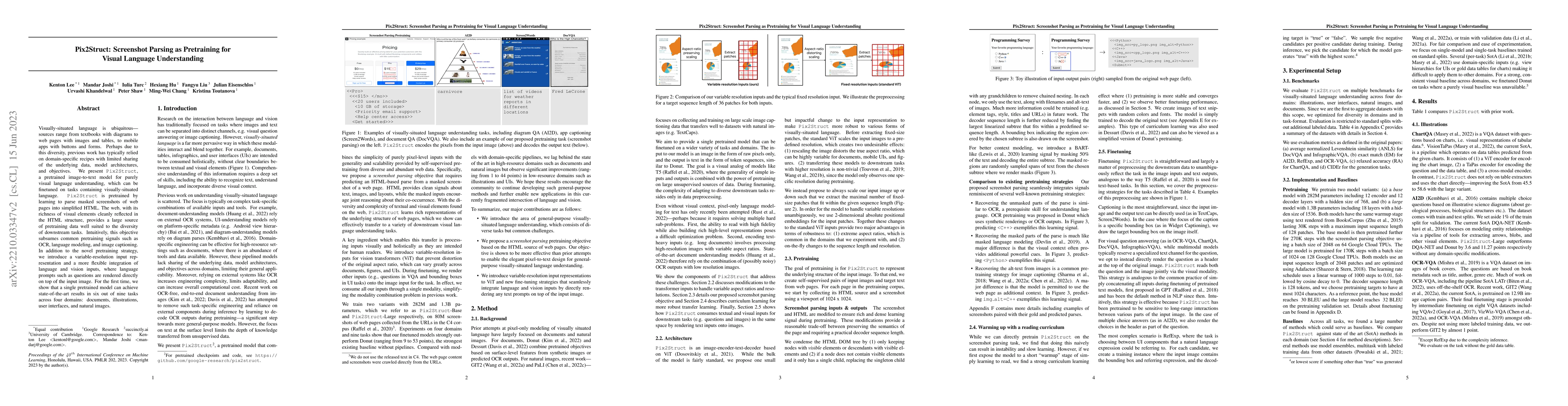 Thumbnail for Pix2Struct: Screenshot Parsing as Pretraining for Visual Language
  Understanding