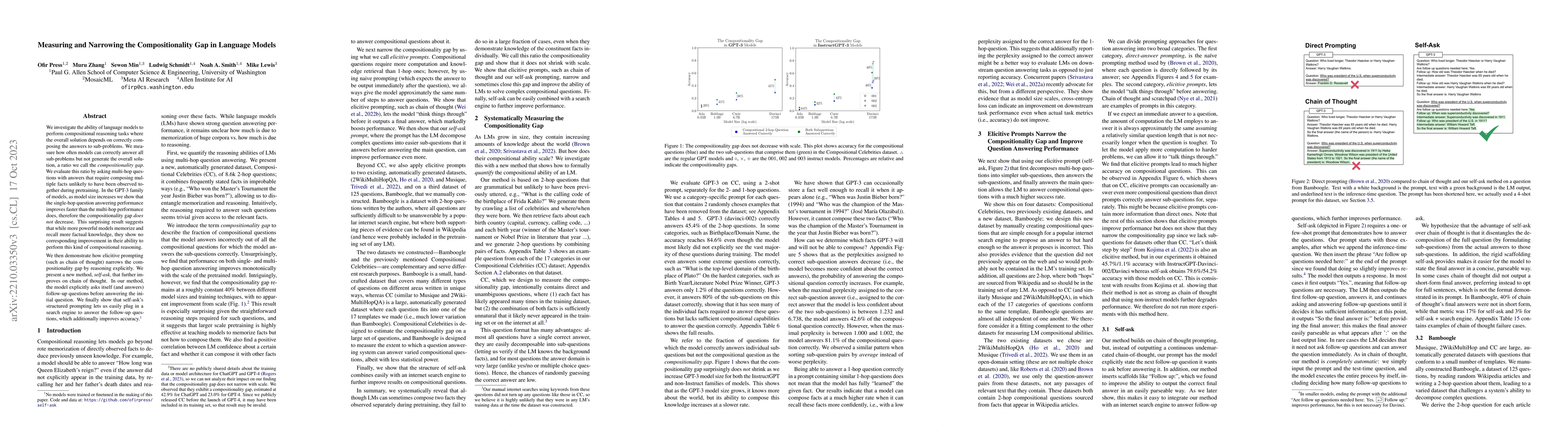 Thumbnail for Measuring and Narrowing the Compositionality Gap in Language Models