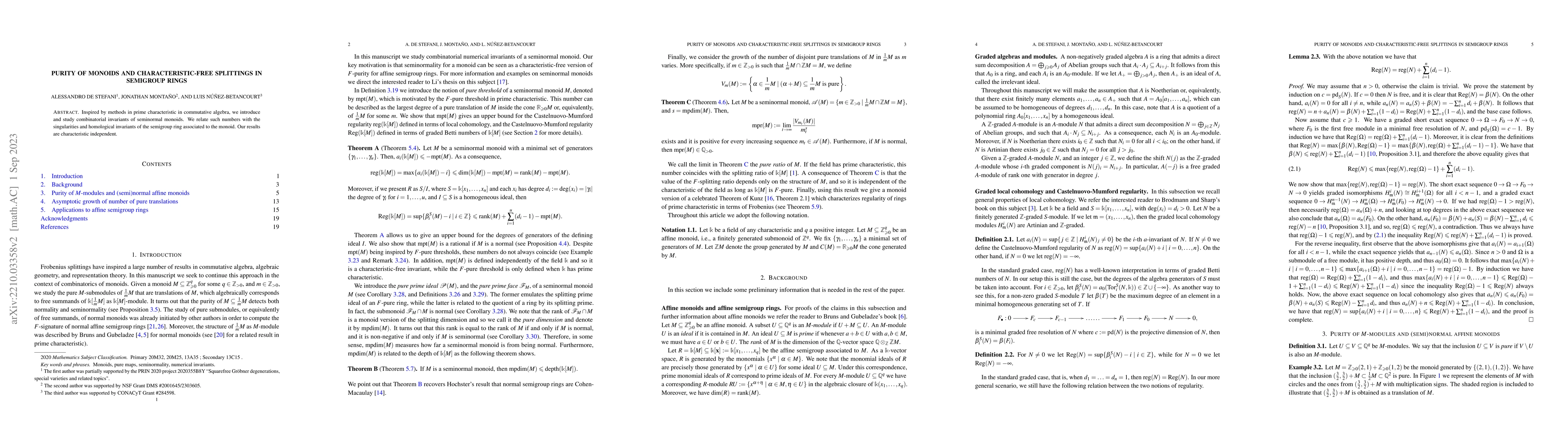 Thumbnail for Purity of monoids and characteristic-free splittings in semigroup rings