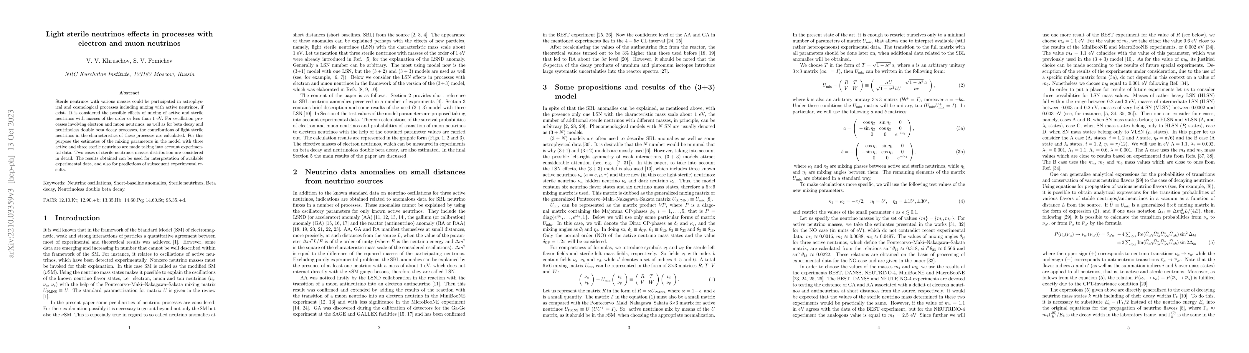 Thumbnail for Light sterile neutrinos effects in processes with electron and muon
  neutrinos