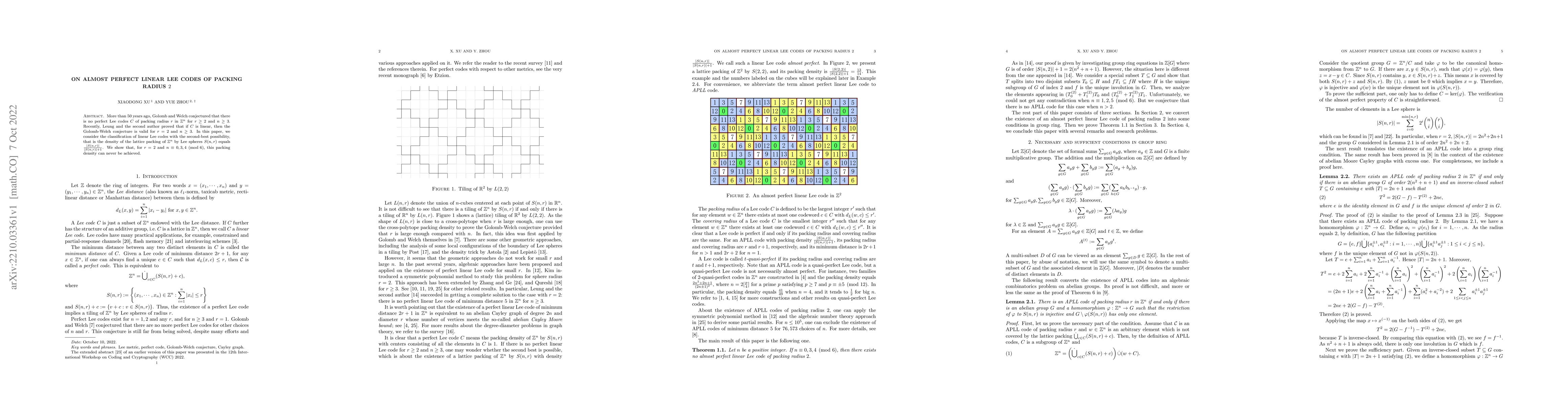 Thumbnail for On almost perfect linear Lee codes of packing radius 2
