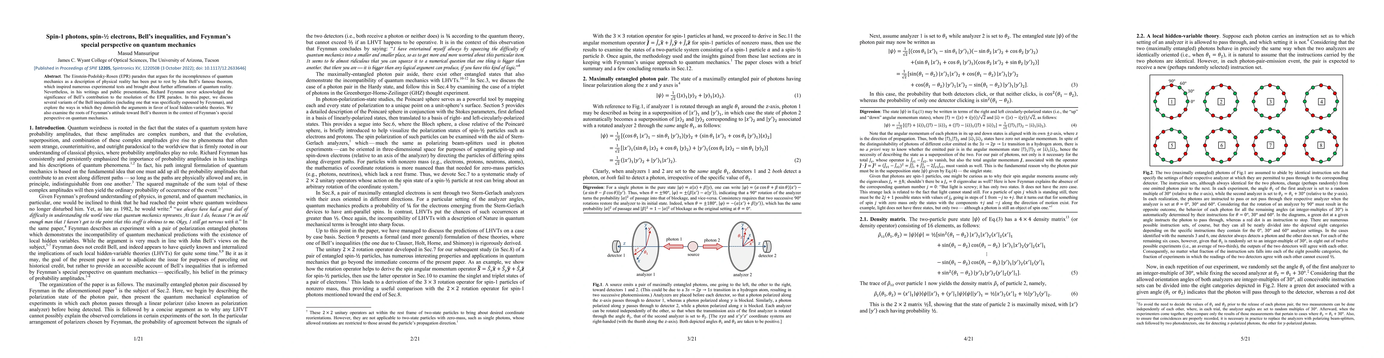 Thumbnail for Spin-1 photons, spin-1/2 electrons, Bell's inequalities, and Feynman's
  special perspective on quantum mechanics