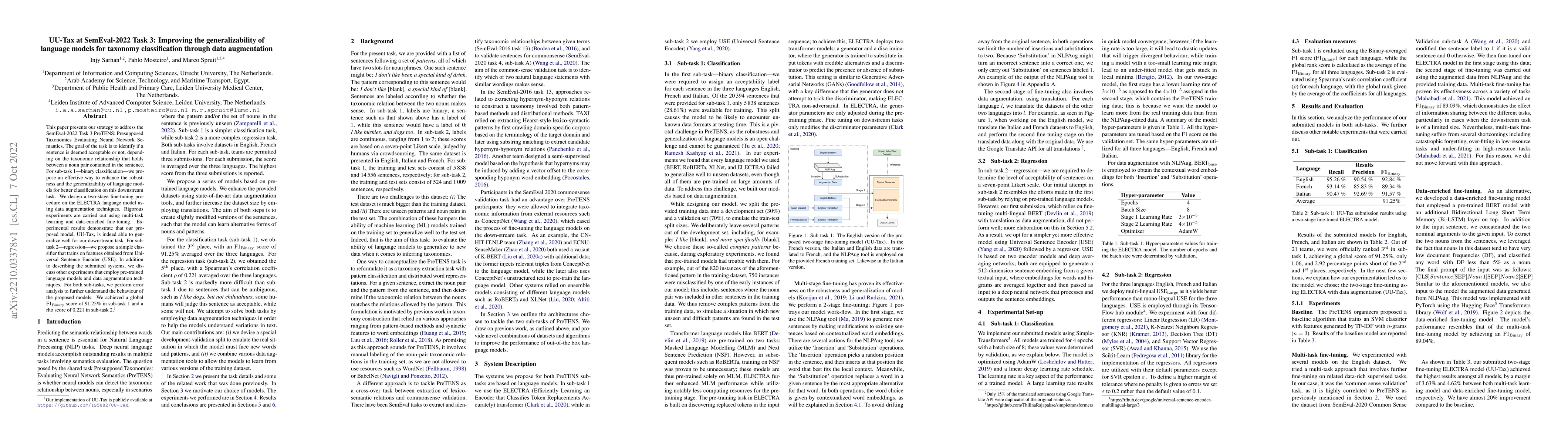 Thumbnail for UU-Tax at SemEval-2022 Task 3: Improving the generalizability of
  language models for taxonomy classification through data augmentation