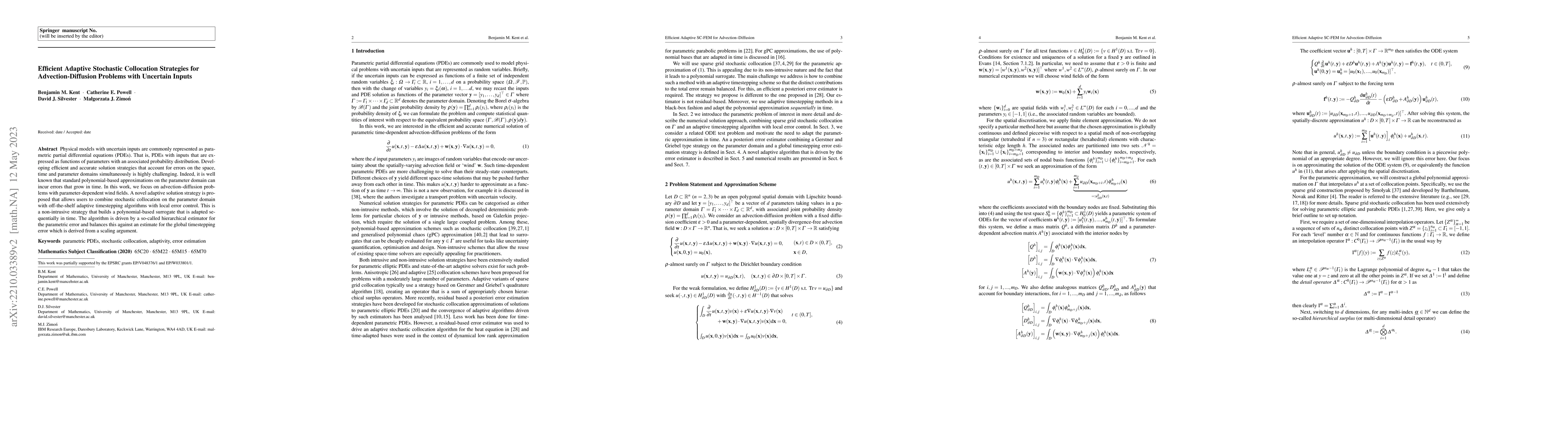 Thumbnail for Efficient Adaptive Stochastic Collocation Strategies for
  Advection-Diffusion Problems with Uncertain Inputs