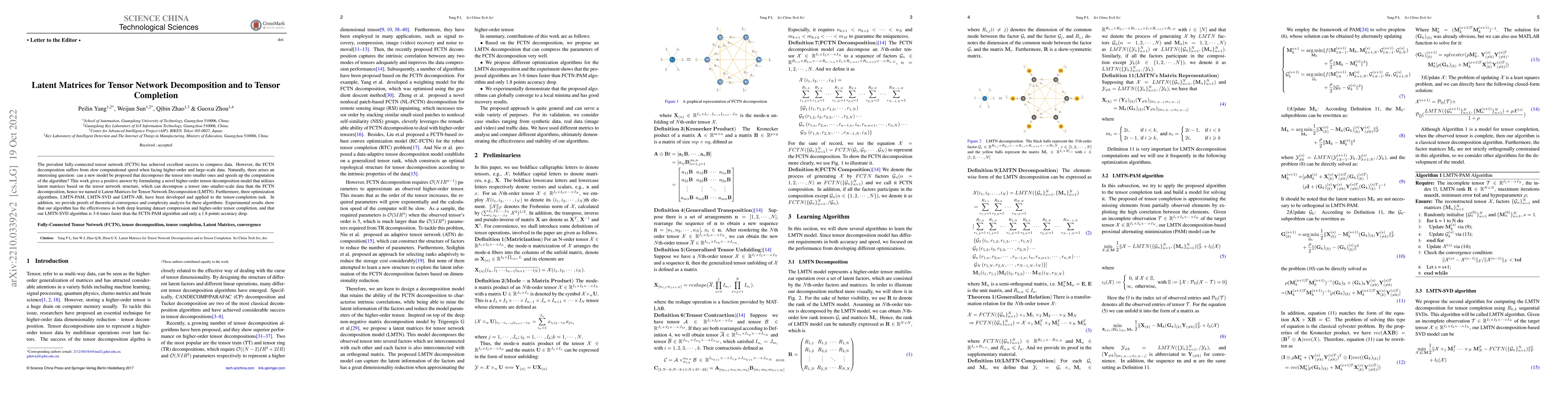 Thumbnail for Latent Matrices for Tensor Network Decomposition and to Tensor
  Completion