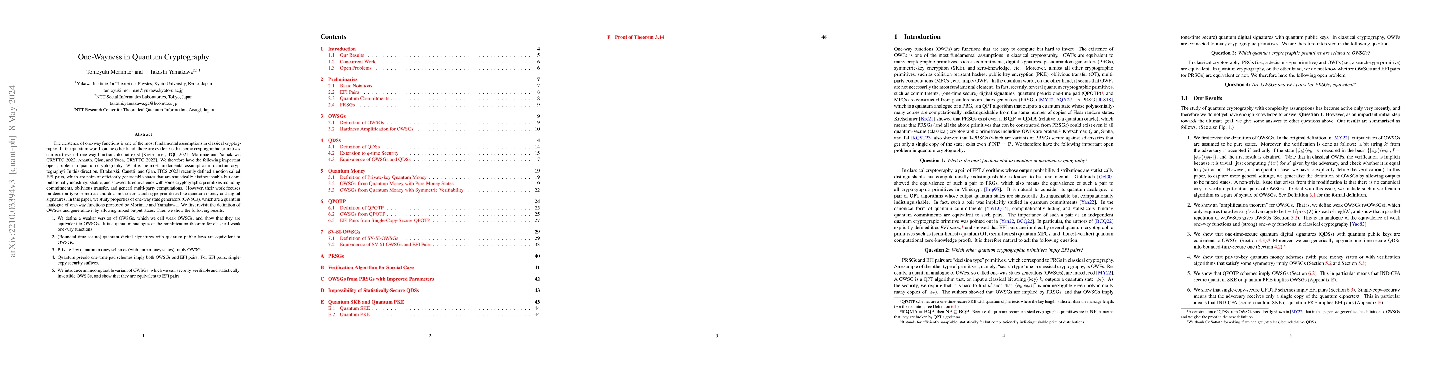 Thumbnail for One-Wayness in Quantum Cryptography
