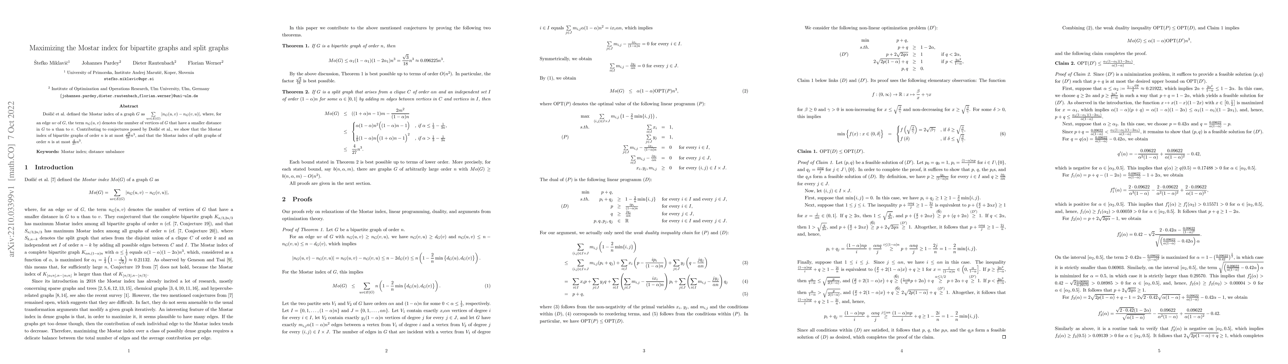 Thumbnail for Maximizing the Mostar index for bipartite graphs and split graphs