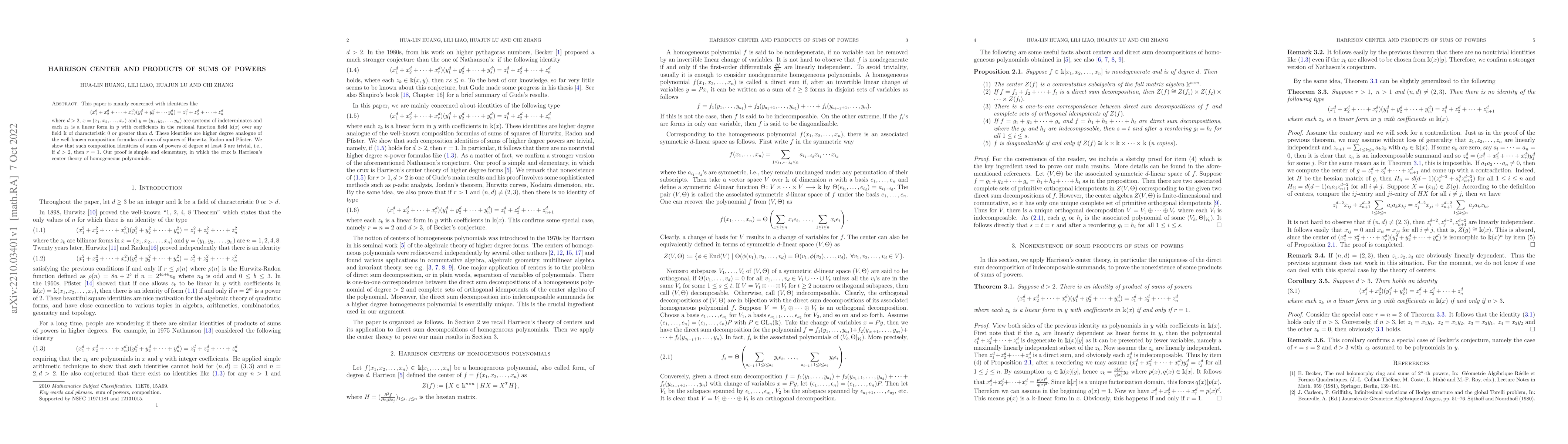 Thumbnail for Harrison center and products of sums of powers