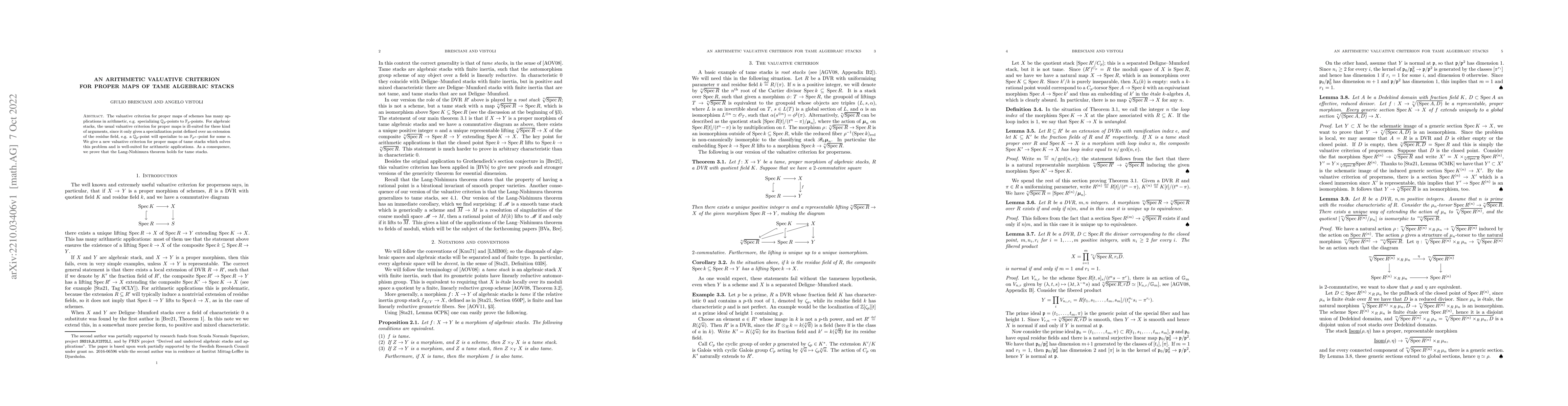 Thumbnail for An arithmetic valuative criterion for proper maps of tame algebraic
  stacks