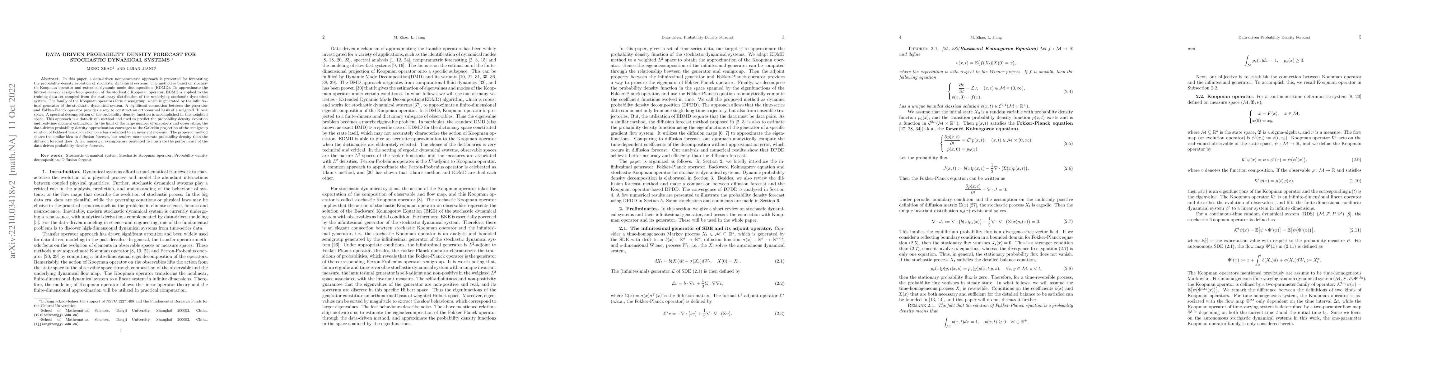 Thumbnail for Data-driven probability density forecast for stochastic dynamical
  systems
