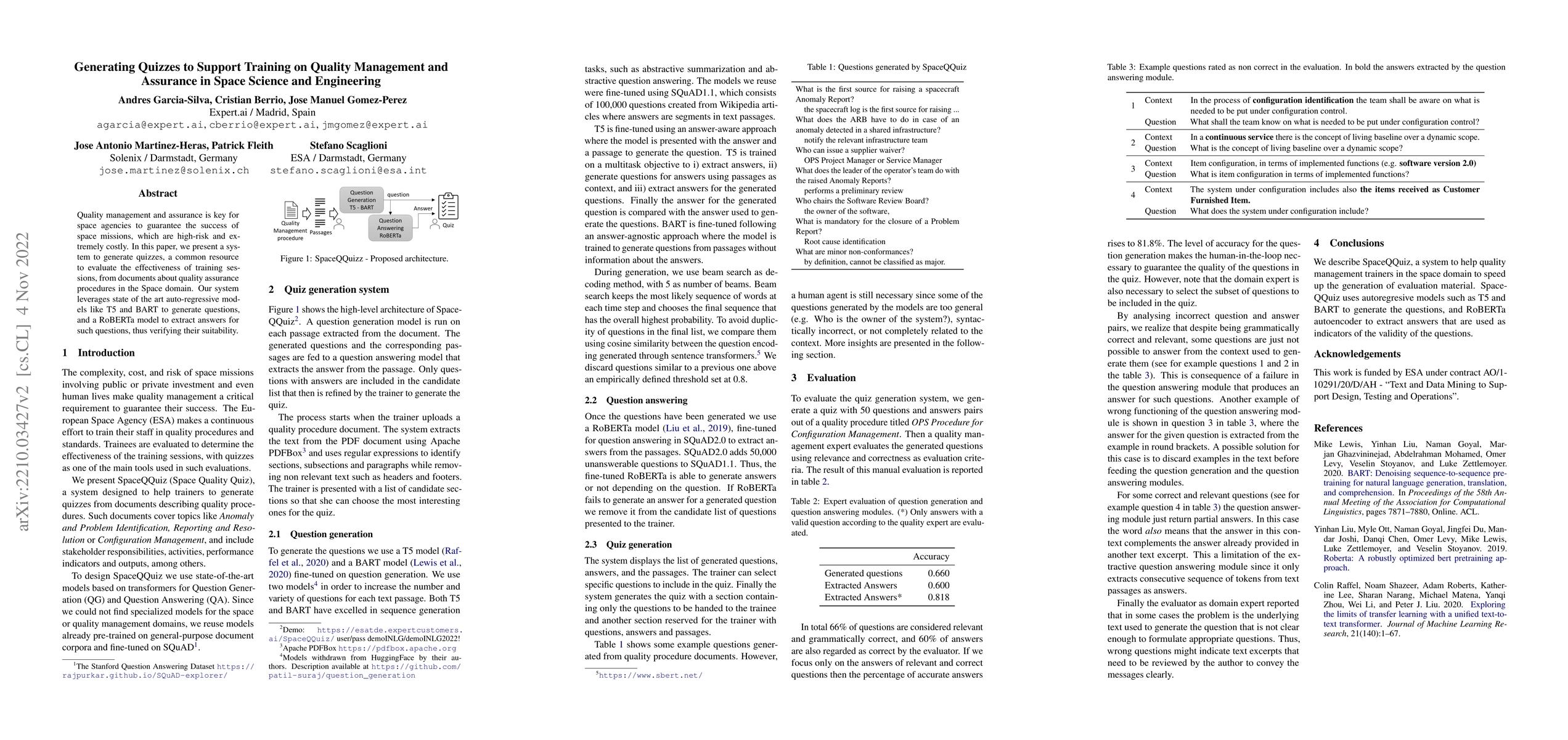 Thumbnail for Generating Quizzes to Support Training on Quality Management and
  Assurance in Space Science and Engineering