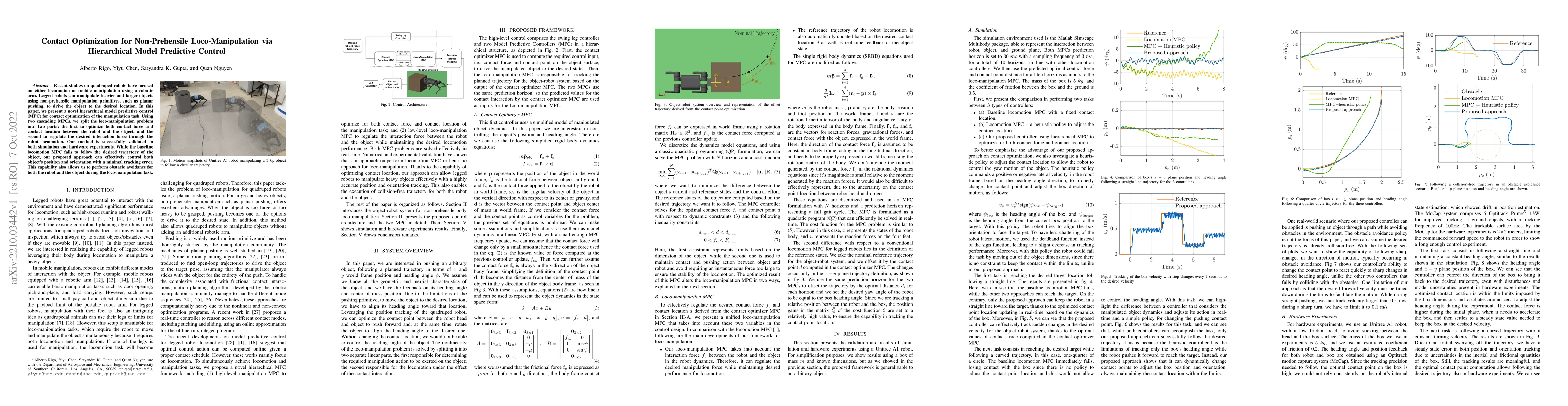 Thumbnail for Contact Optimization for Non-Prehensile Loco-Manipulation via
  Hierarchical Model Predictive Control