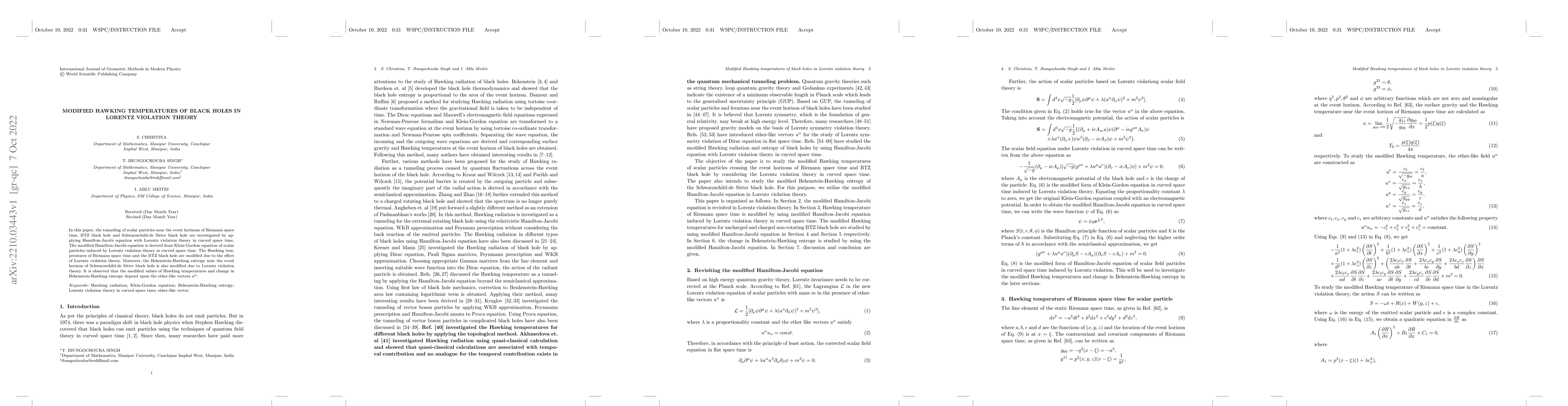 Thumbnail for Modified Hawking temperatures of black holes in Lorentz violation theory
