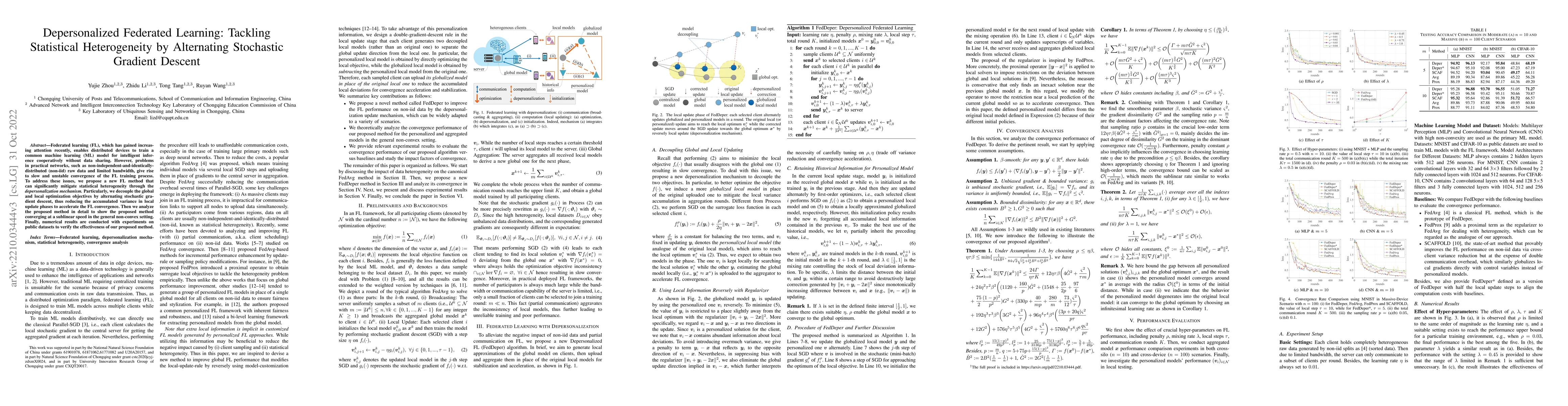 Thumbnail for Depersonalized Federated Learning: Tackling Statistical Heterogeneity by
  Alternating Stochastic Gradient Descent