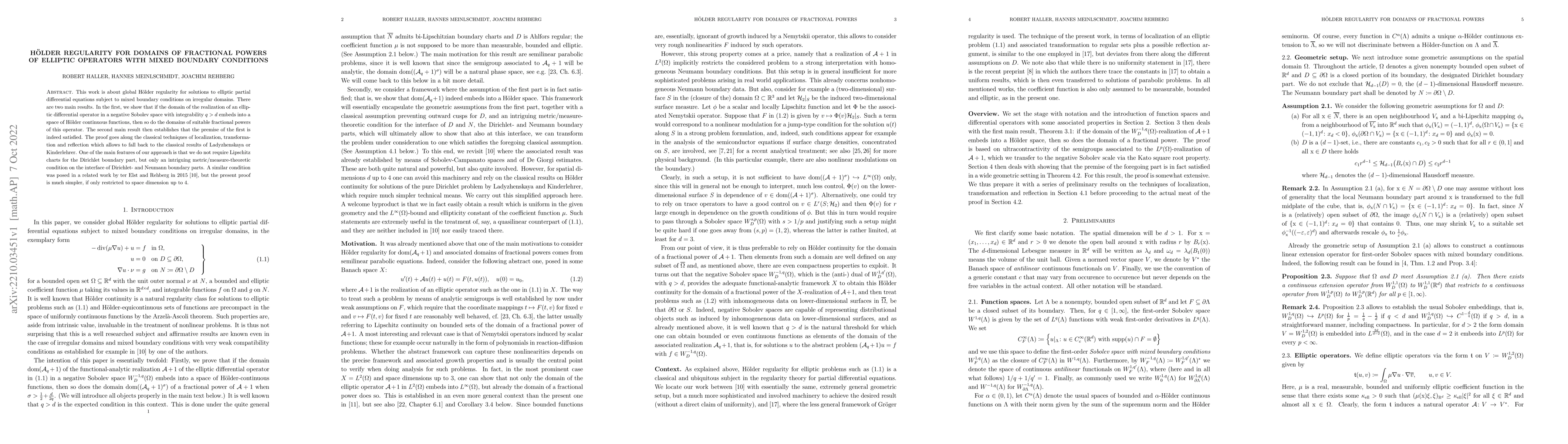 Thumbnail for H\"older Regularity for Domains of Fractional Powers of Elliptic
  Operators with Mixed Boundary Conditions