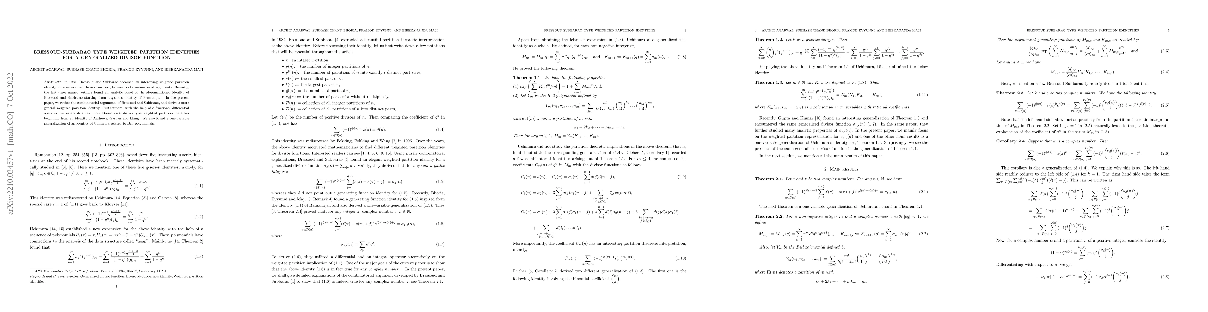 Thumbnail for Bressoud-Subbarao type weighted partition identities for a generalized
  divisor function