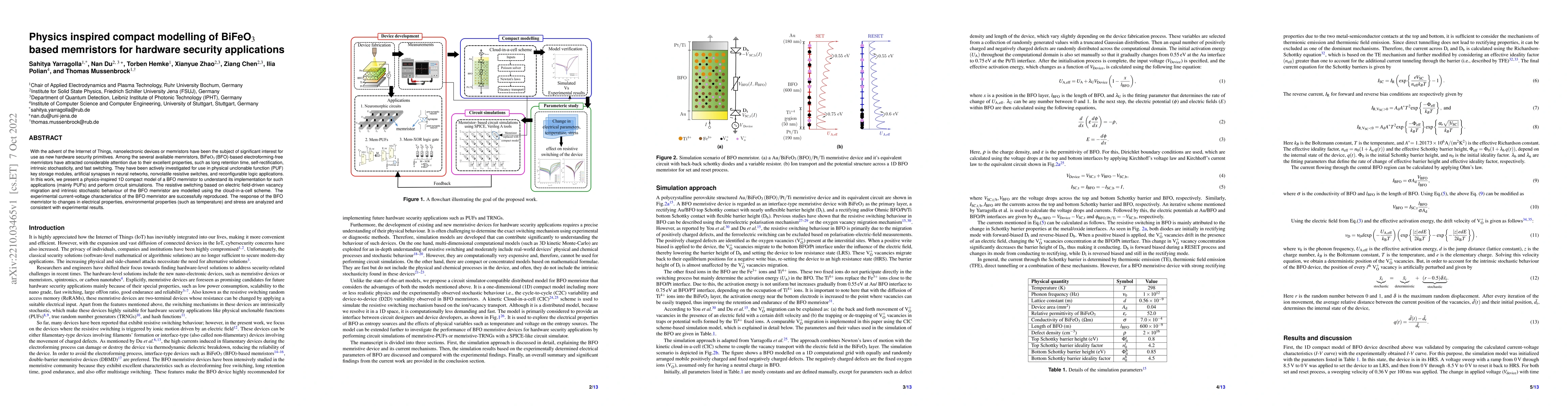 Thumbnail for Physics inspired compact modelling of BiFeO$_3$ based memristors for
  hardware security applications