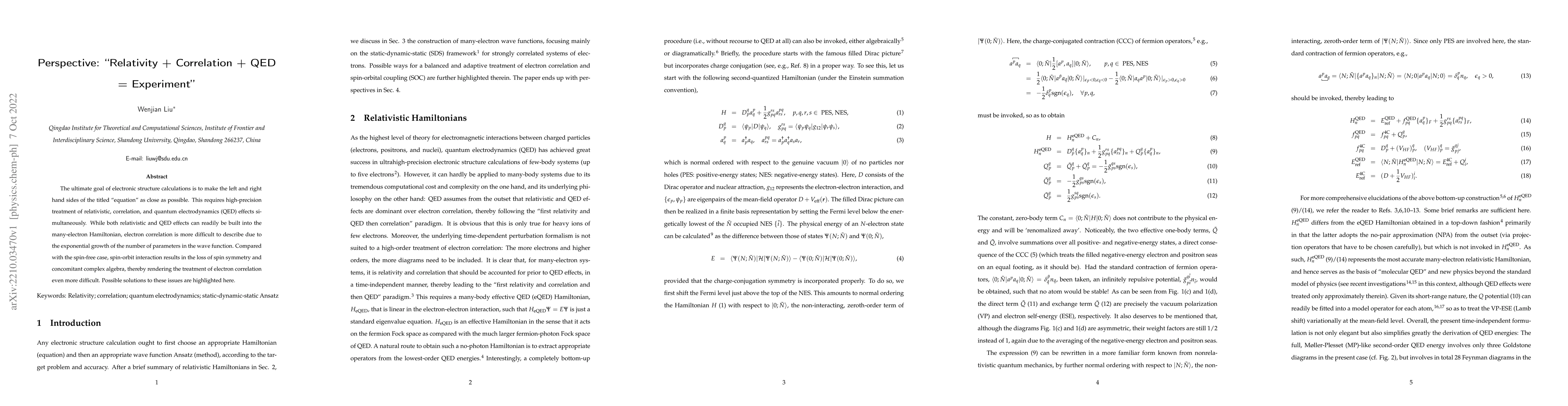Thumbnail for Perspective: "Relativity + Correlation + QED = Experiment''