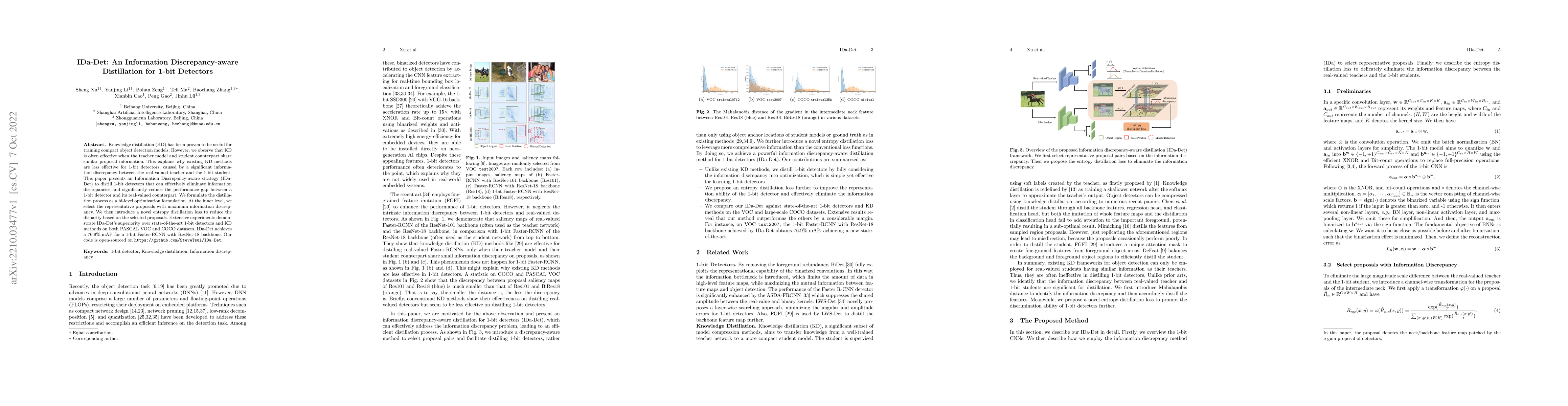 Thumbnail for IDa-Det: An Information Discrepancy-aware Distillation for 1-bit
  Detectors