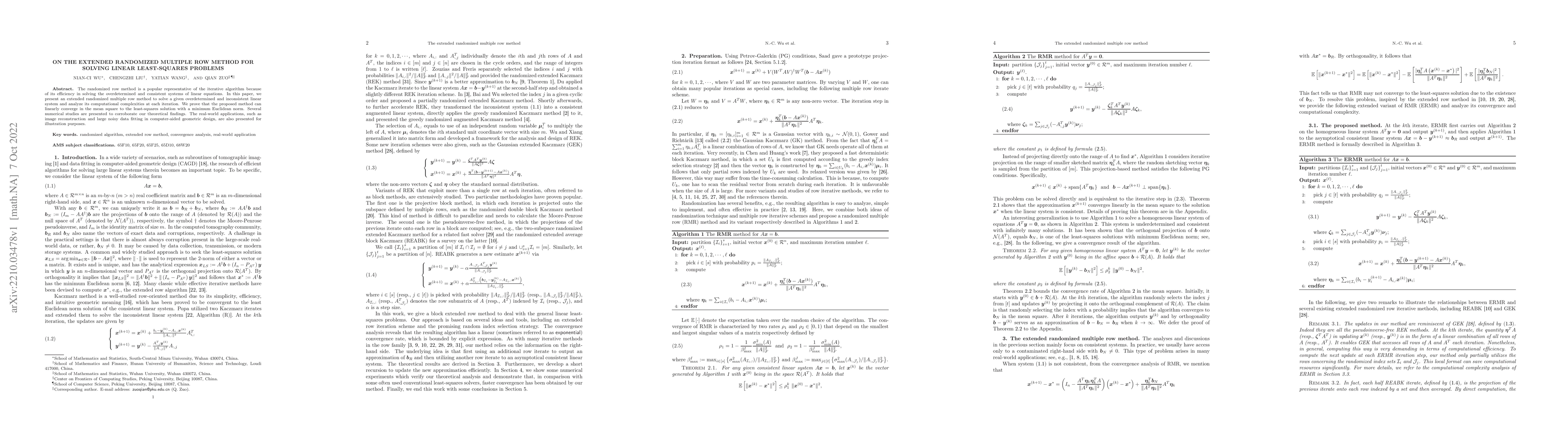 Thumbnail for On the extended randomized multiple row method for solving linear
  least-squares problems