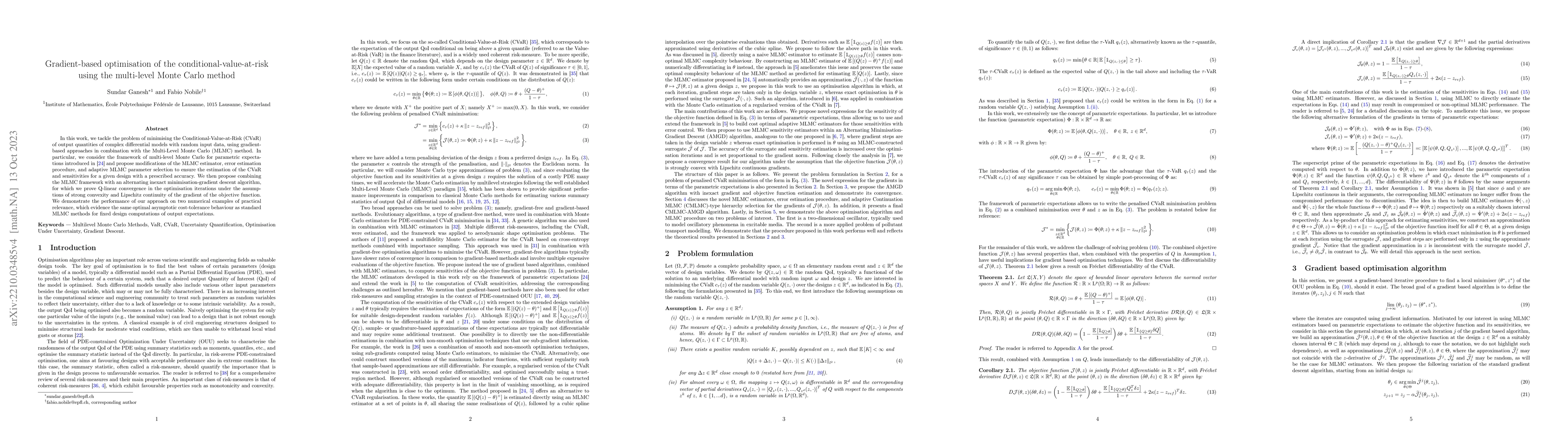 Thumbnail for Gradient-based optimisation of the conditional-value-at-risk using the
  multi-level Monte Carlo method