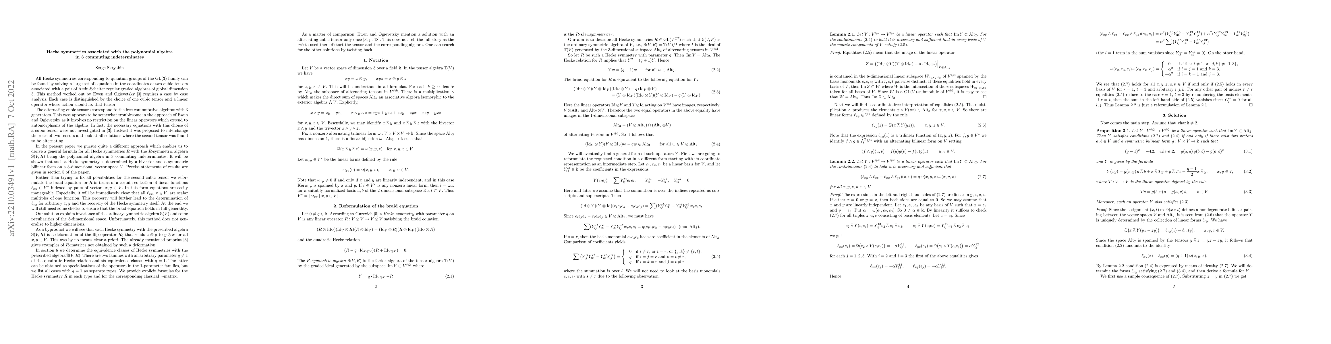 Thumbnail for Hecke symmetries associated with the polynomial algebra in 3 commuting
  indeterminates
