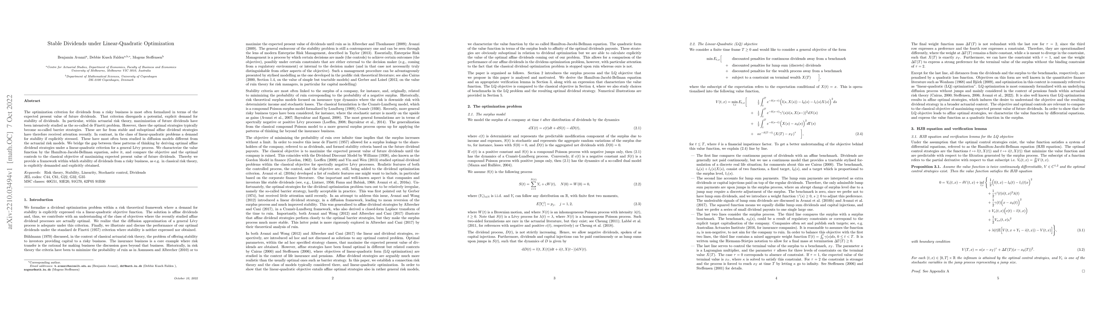 Thumbnail for Stable Dividends under Linear-Quadratic Optimization