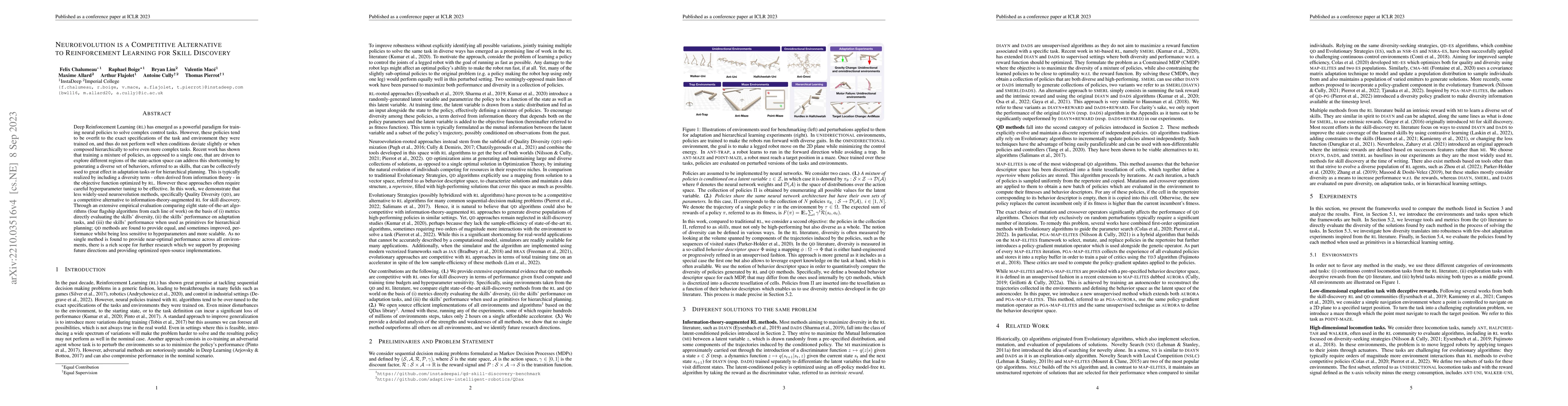Thumbnail for Neuroevolution is a Competitive Alternative to Reinforcement Learning
  for Skill Discovery