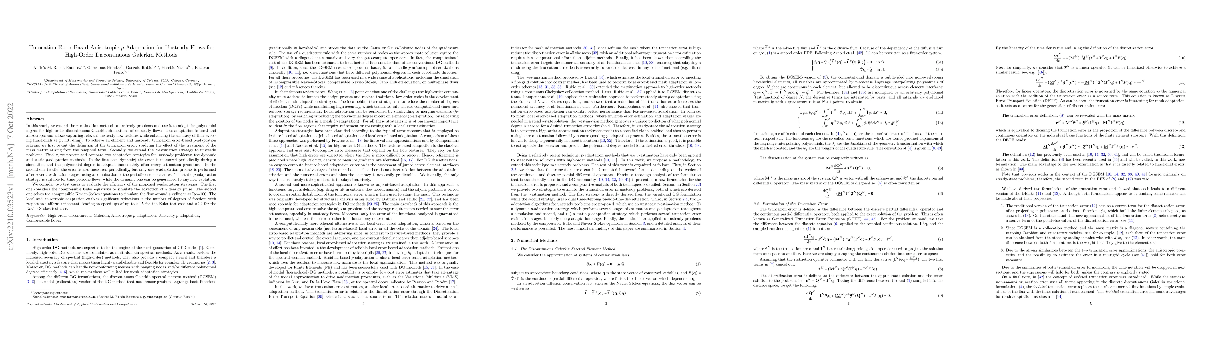 Thumbnail for Truncation Error-Based Anisotropic $p$-Adaptation for Unsteady Flows for
  High-Order Discontinuous Galerkin Methods
