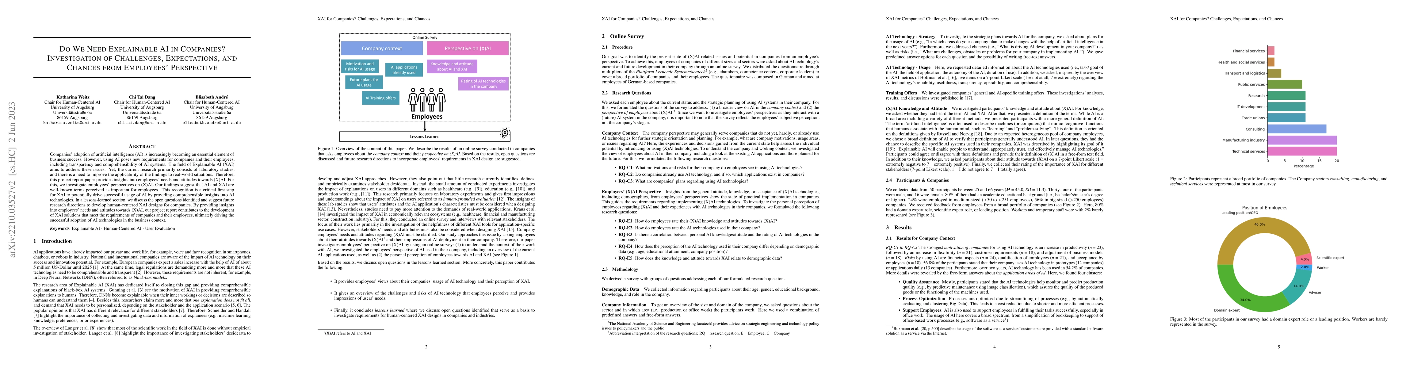 Thumbnail for Do We Need Explainable AI in Companies? Investigation of Challenges,
  Expectations, and Chances from Employees' Perspective