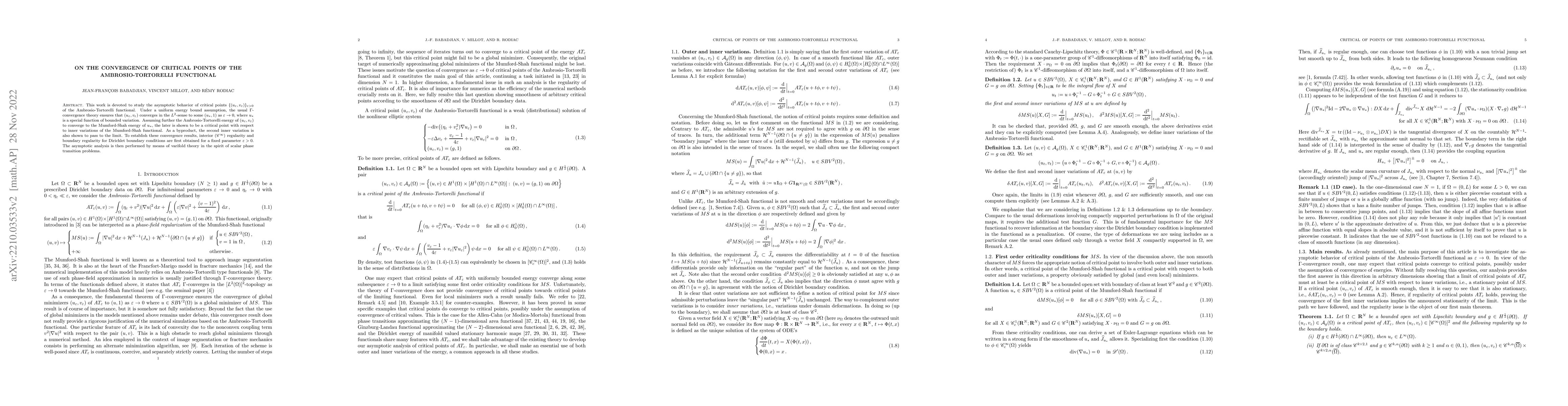 Thumbnail for On the Convergence of critical points of the Ambrosio-Tortorelli
  functional