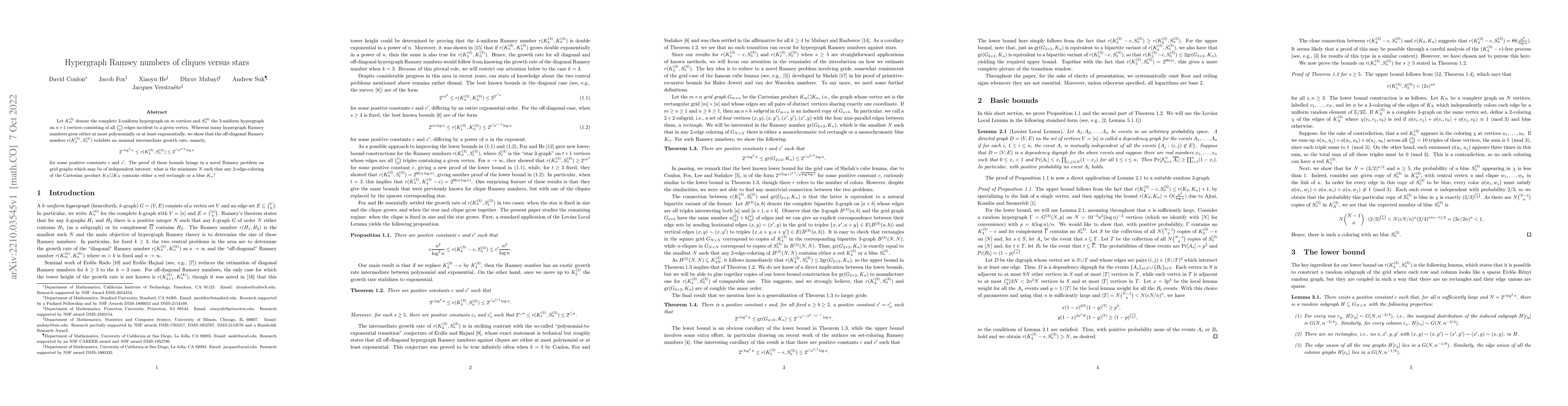 Thumbnail for Hypergraph Ramsey numbers of cliques versus stars