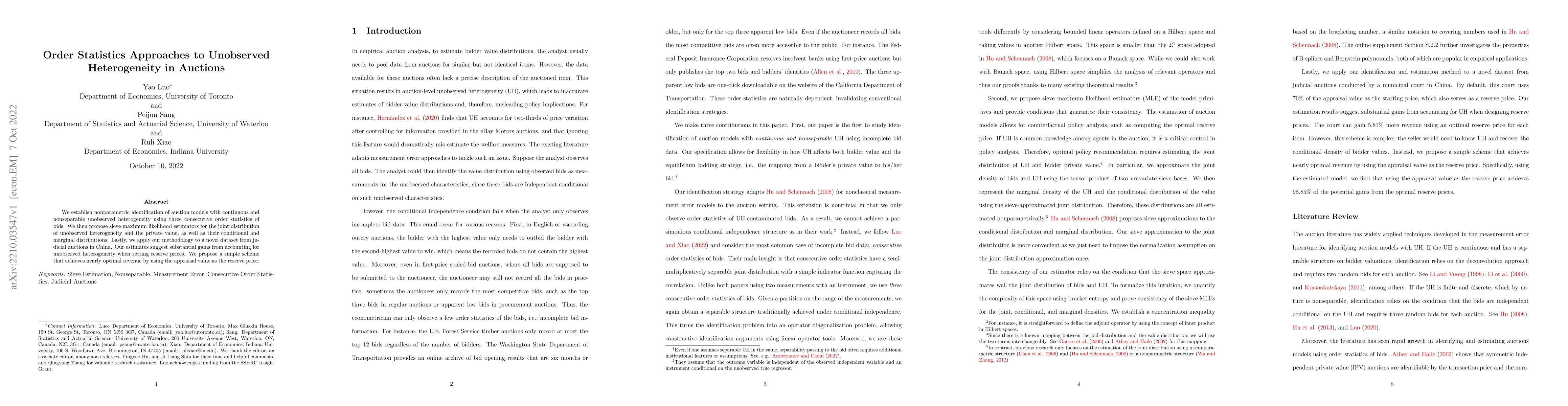 Thumbnail for Order Statistics Approaches to Unobserved Heterogeneity in Auctions