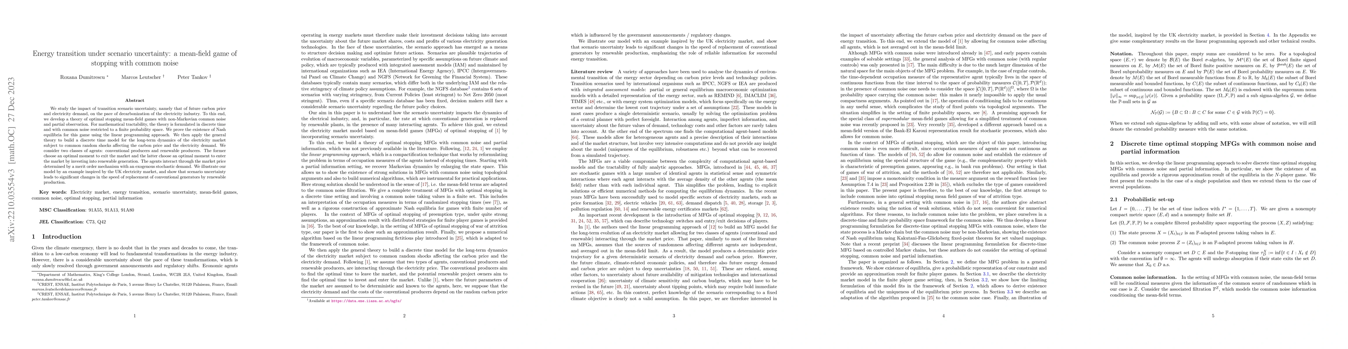 Thumbnail for Energy transition under scenario uncertainty: a mean-field game of
  stopping with common noise