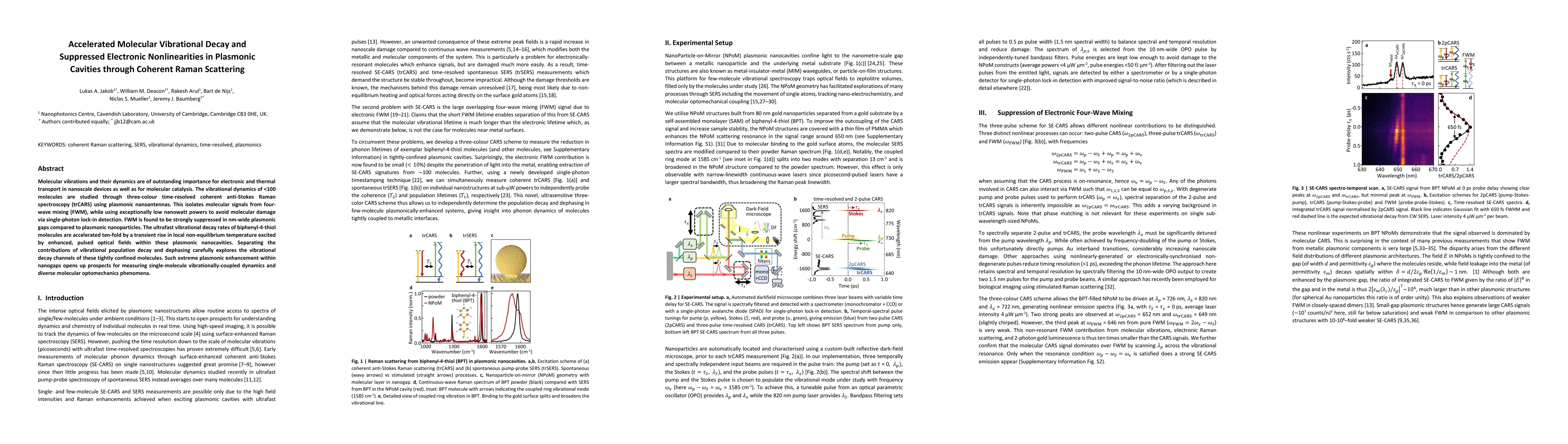 Thumbnail for Accelerated Molecular Vibrational Decay and Suppressed Electronic
  Nonlinearities in Plasmonic Cavities through Coherent Raman Scattering