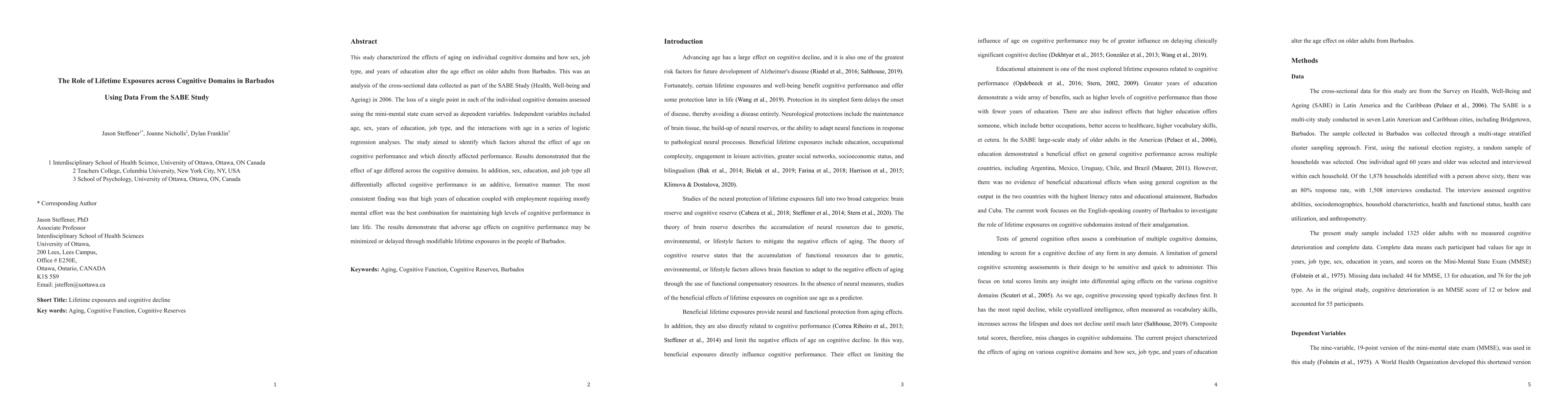 Thumbnail for The Role of Lifetime Exposures across Cognitive Domains in Barbados
  Using Data From the SABE Study