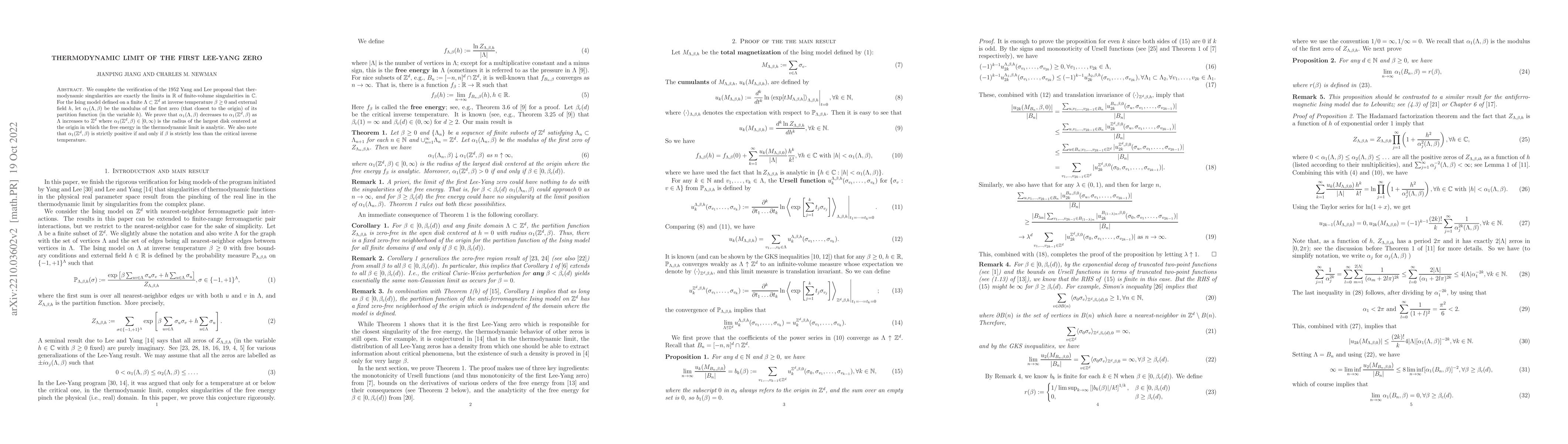 Thumbnail for Thermodynamic limit of the first Lee-Yang zero