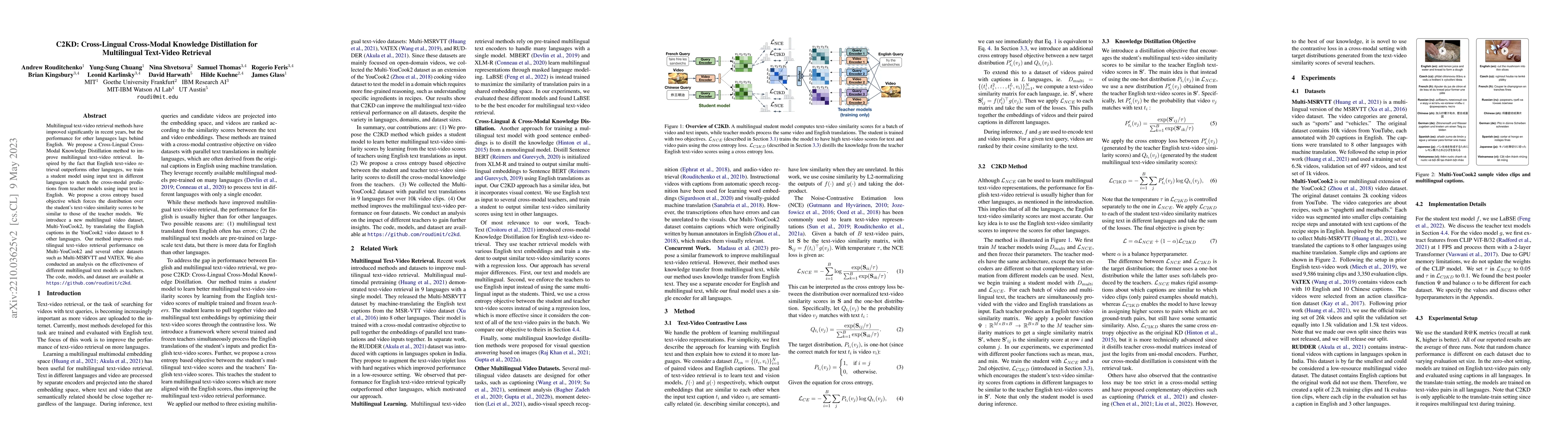 Thumbnail for C2KD: Cross-Lingual Cross-Modal Knowledge Distillation for Multilingual
  Text-Video Retrieval