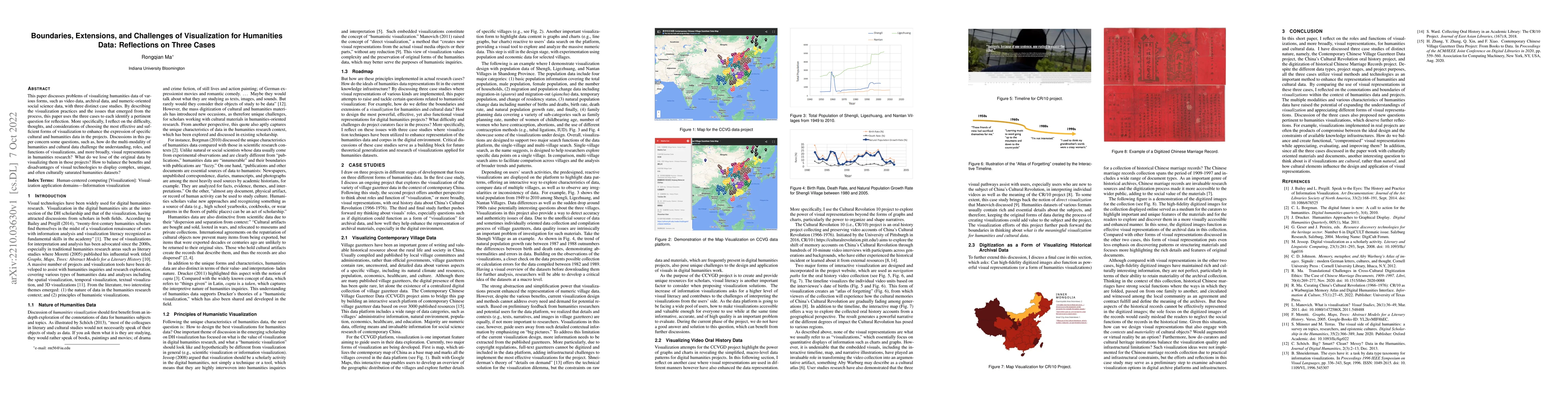 Thumbnail for Boundaries, Extensions, and Challenges of Visualization for Humanities
  Data: Reflections on Three Cases