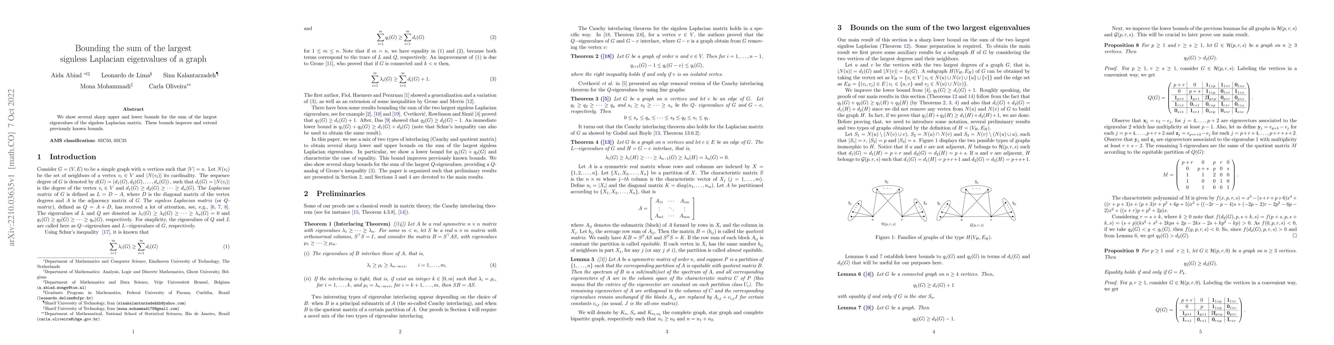 Thumbnail for Bounding the sum of the largest signless Laplacian eigenvalues of a
  graph