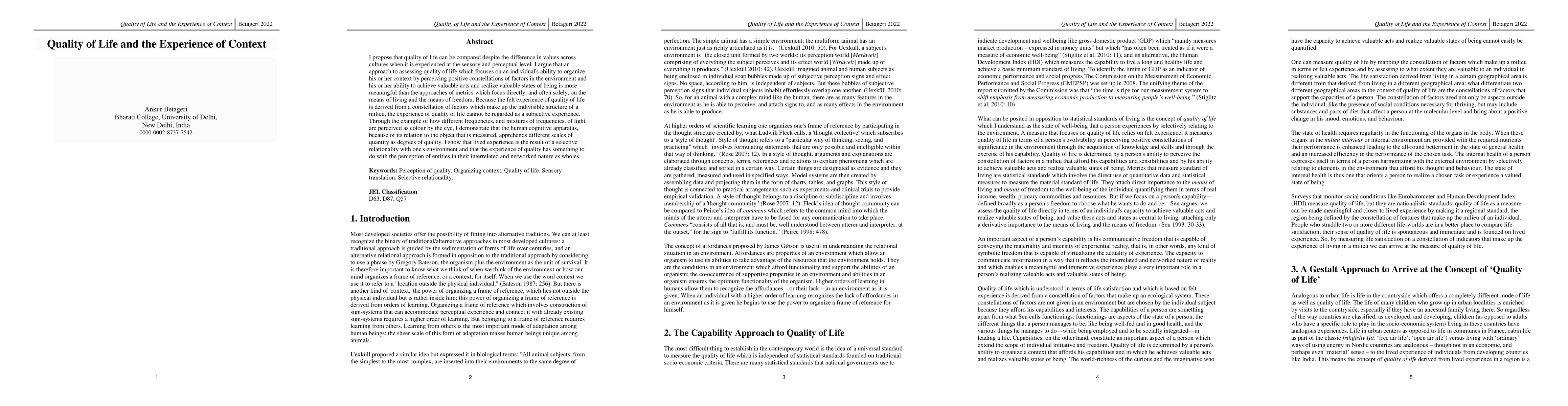 Thumbnail for Quality of Life and the Experience of Context