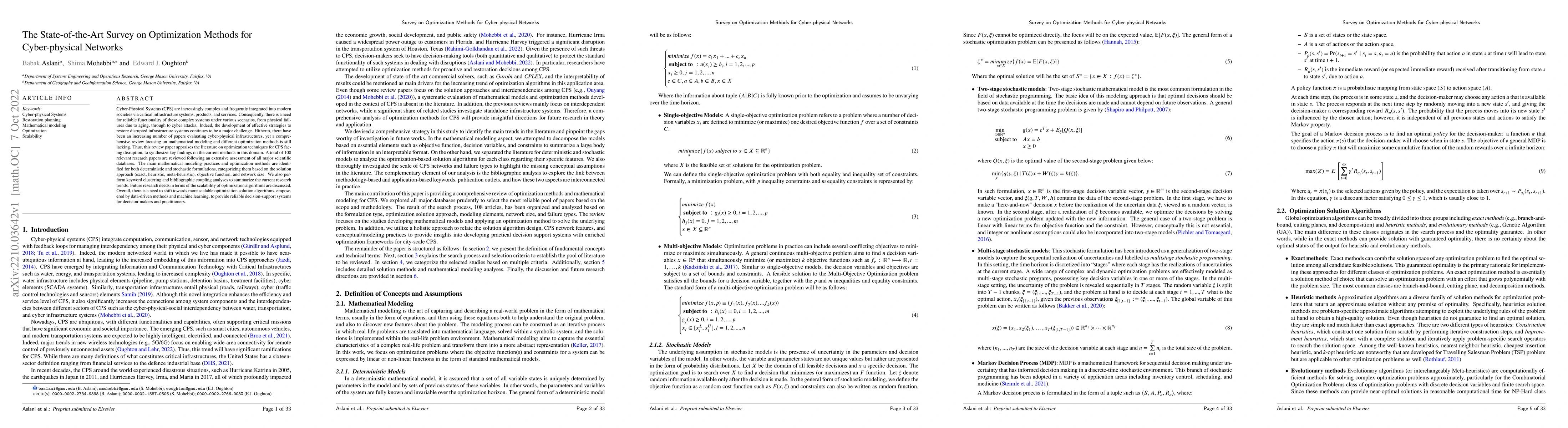 Thumbnail for The State-of-the-Art Survey on Optimization Methods for Cyber-physical
  Networks