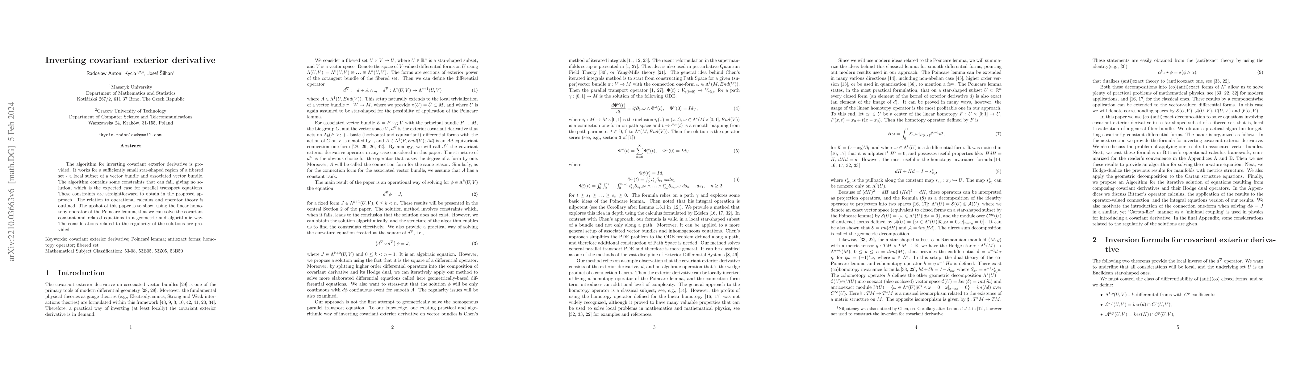 Thumbnail for Inverting covariant exterior derivative