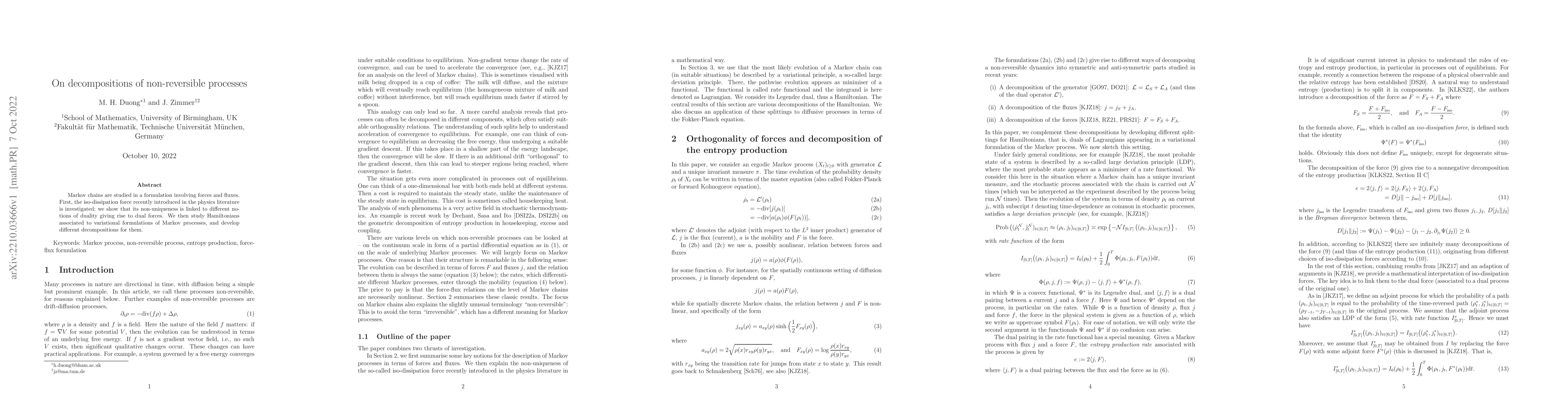 Thumbnail for On decompositions of non-reversible processes