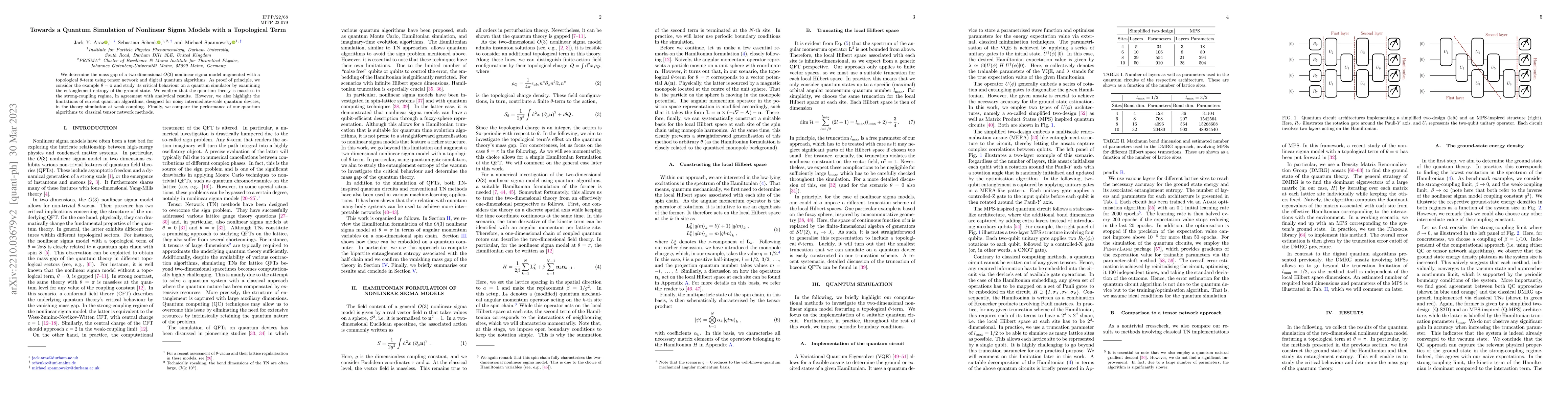 Thumbnail for Towards a Quantum Simulation of Nonlinear Sigma Models with a
  Topological Term